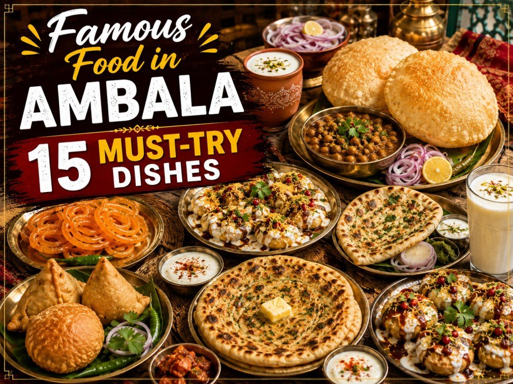 Famous food in Ambala including chole bhature, chaat, samosa and North Indian dishes